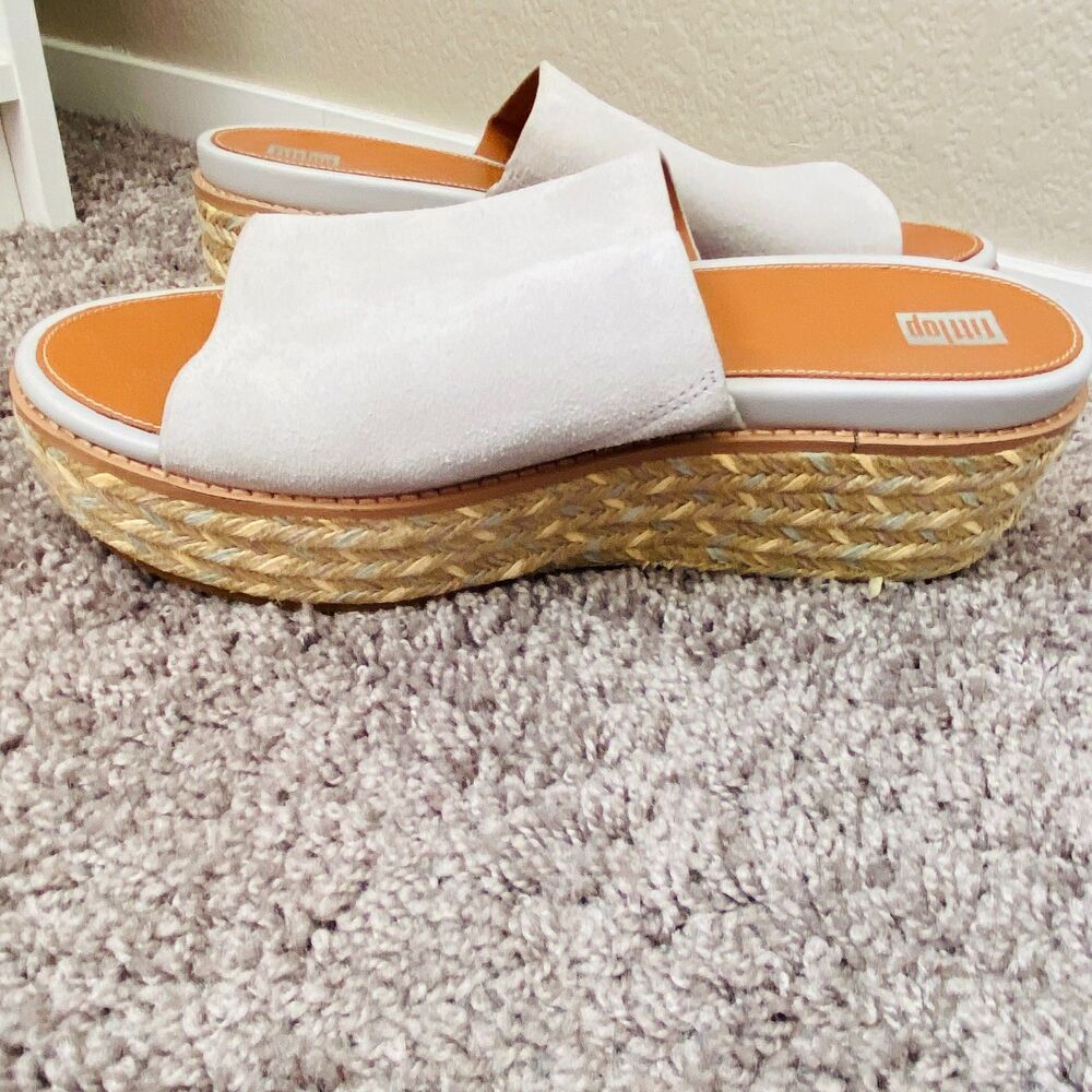 NWT FITFLOP Eloise Espadrille Suede Wedge Slides Soft Grey Size 11 - Picture 5 of 16